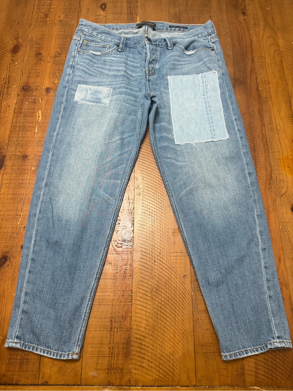 Abercrombie & Fitch Light Blue Patchwork Straight-Leg Jeans